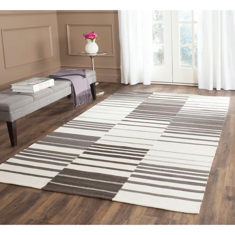 Kilim Hand Woven Flat Weave 80% Wool, 20% Cotton Striped Rug