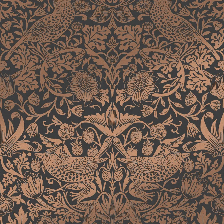 William Morris at Home Strawberry Thief Fibrous Charcoal Wallpaper