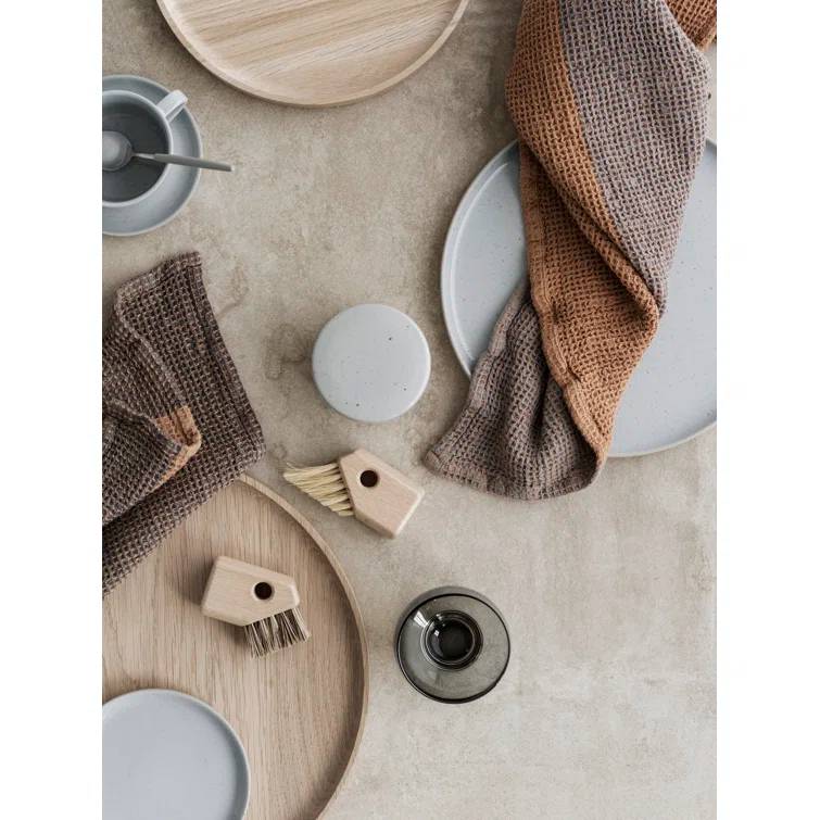 Steel Gray and Tan Organic Cotton Waffle Tea Towel Set