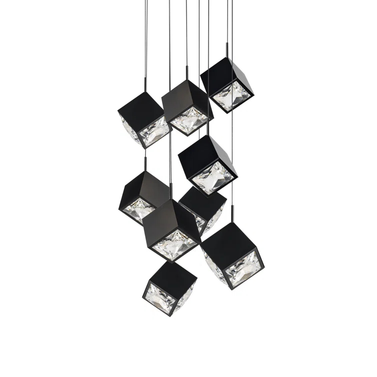 Black Faceted Crystal 9-Light LED Pendant Chandelier