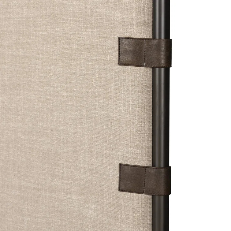 Beige Queen Upholstered Canopy Bed with Metal Frame