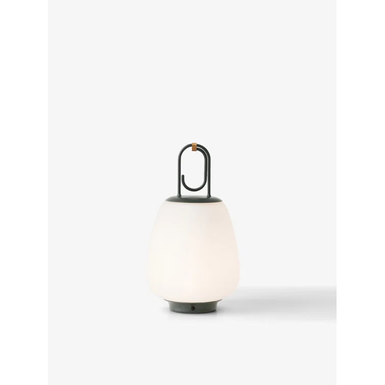 Moss Green Cordless Outdoor LED Lantern with Glass Shade