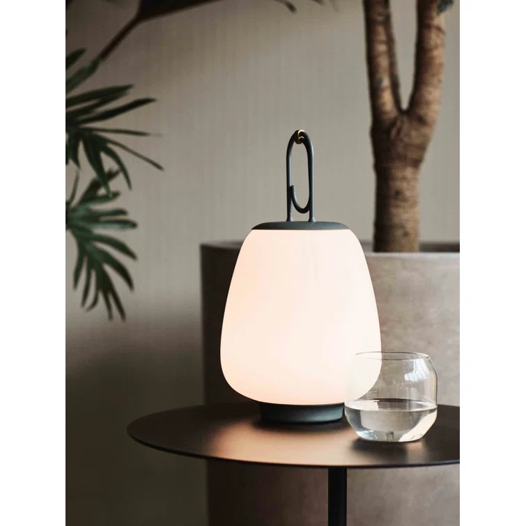 Moss Green Cordless Outdoor LED Lantern with Glass Shade