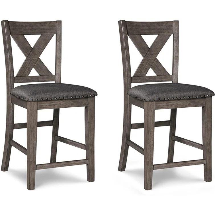 Signature Design By Ashley Caitbrook Rustic 24.63" Counter Height Upholstered Barstool, Set Of 2, Gray