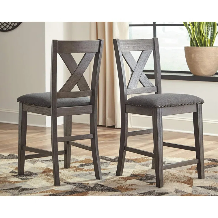 Signature Design By Ashley Caitbrook Rustic 24.63" Counter Height Upholstered Barstool, Set Of 2, Gray