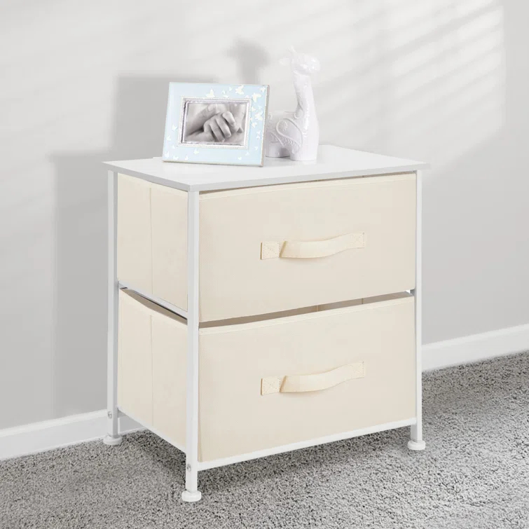 Wood Top Metal Frame 2 Drawer Night Stand