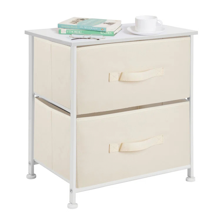 Wood Top Metal Frame 2 Drawer Night Stand