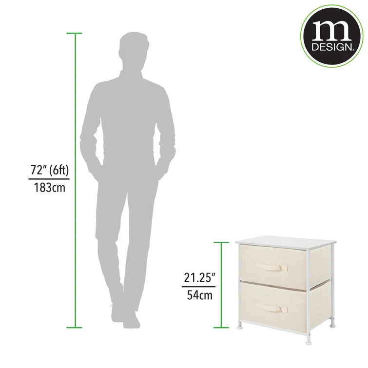 Wood Top Metal Frame 2 Drawer Night Stand