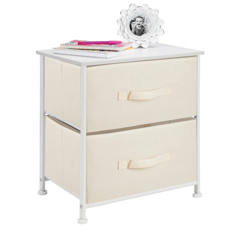 Wood Top Metal Frame 2 Drawer Night Stand