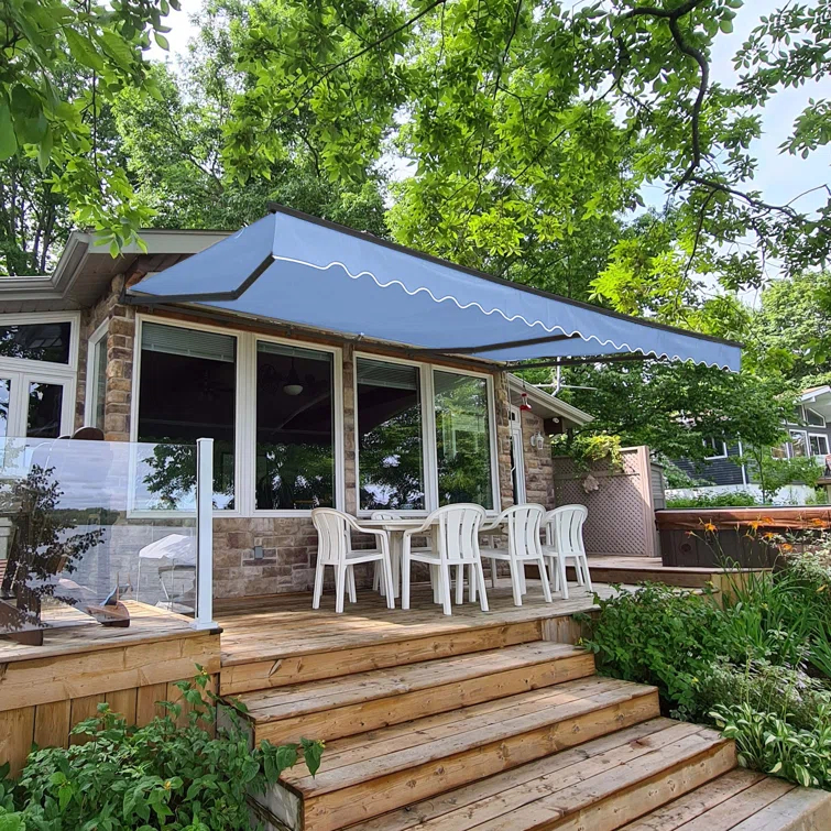 Retractable Home Patio Awning | Deck Canopy |UV Protection Sunshade | Manual Black Frame | Upgraded 2024