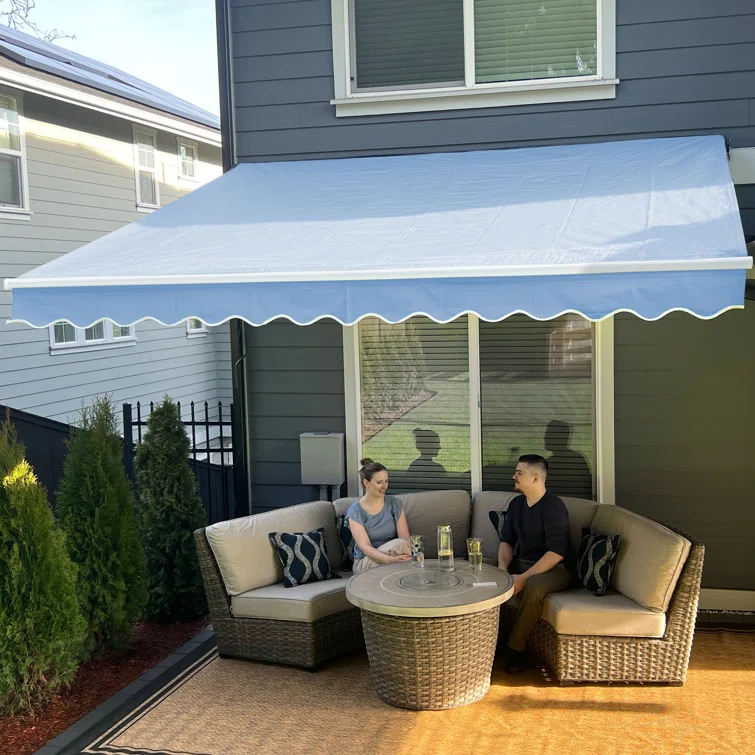 Motorized Retractable White Frame Patio Awning
