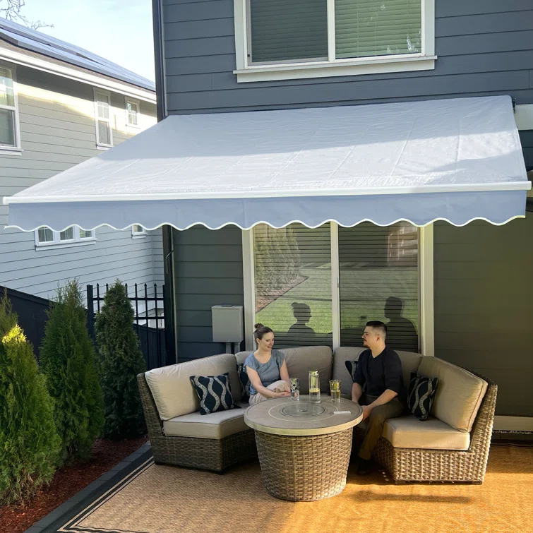 Motorized Retractable White Frame Patio Awning