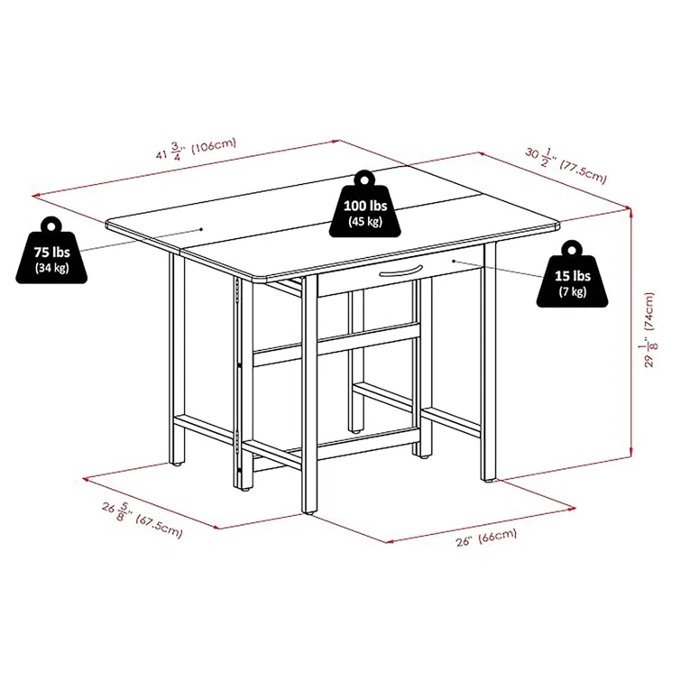 41.73'' Solid Wood Rectangular Folding Table