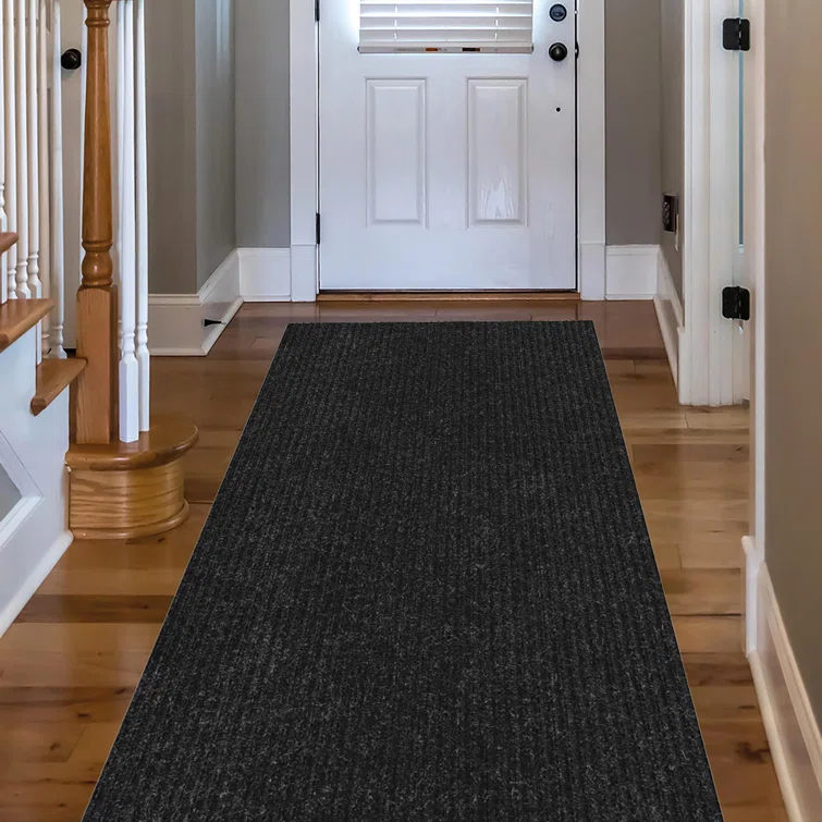 Ottomanson Stepwell Collection Utility Ribbed Garage Mat/Patio/Long Hallway Runner Rug, Black