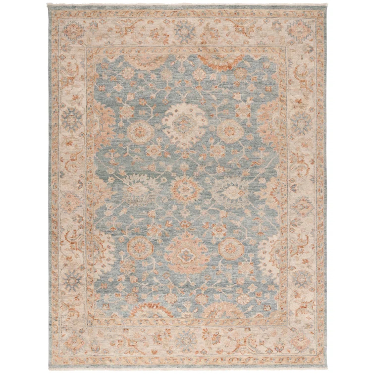 Hand-Knotted Light Blue and Beige Wool Oriental Area Rug, 10' x 14'