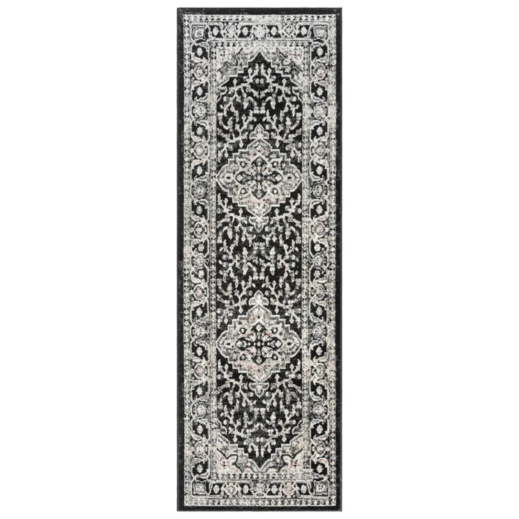 Heirloom Fluer Traditional Oriental Medallion Black Beige Polypropylene Area Rug