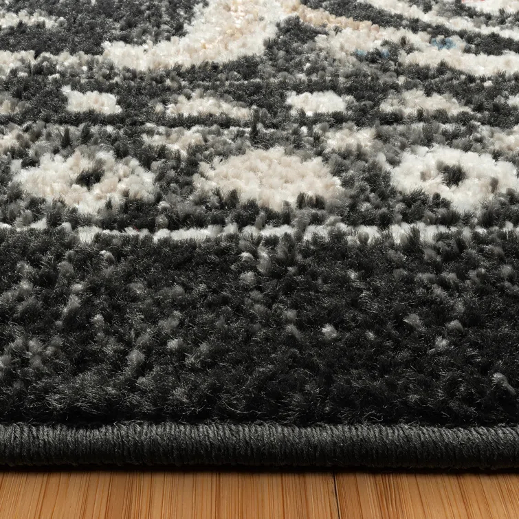Heirloom Fluer Traditional Oriental Medallion Black Beige Polypropylene Area Rug