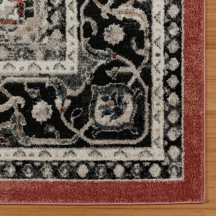 Heirloom Fluer Traditional Oriental Medallion Red Black Polypropylene Area Rug