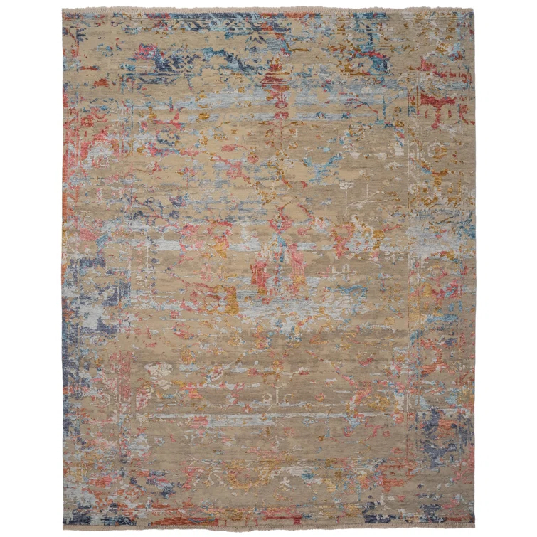 Hand-Knotted Multi-Color Wool and Viscose 10' x 13' Area Rug