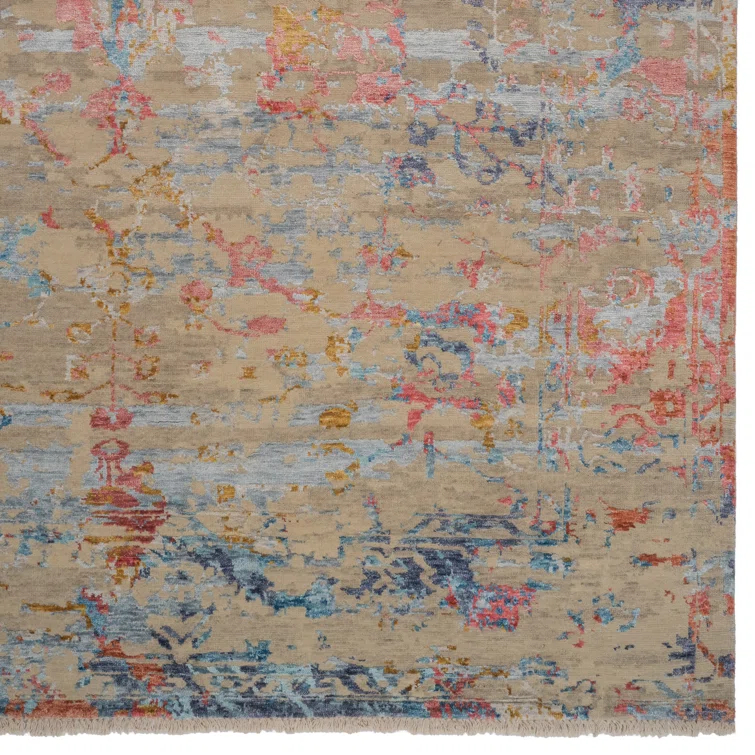 Hand-Knotted Multi-Color Wool and Viscose 10' x 13' Area Rug