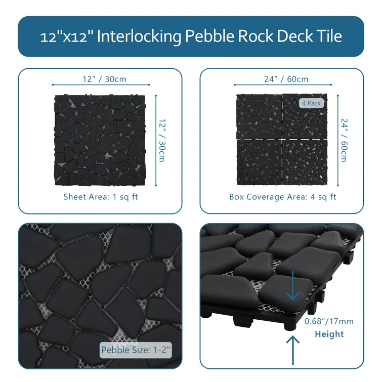 12'' L x 12'' W Stone Interlocking Deck Tile