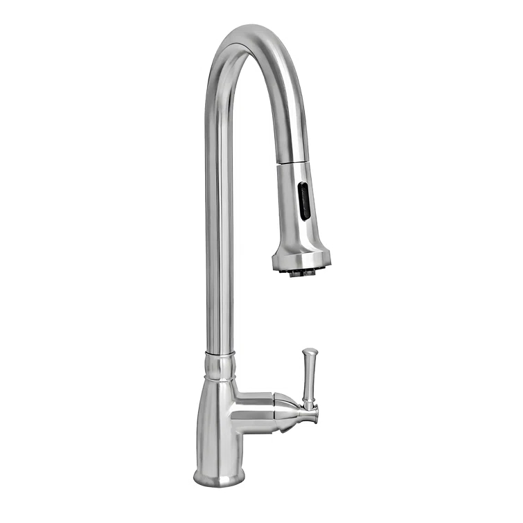 Whitehaus Collection Stainless Steel Single Lever Gooseneck Kitchen Faucet with Pull-down Spray Head