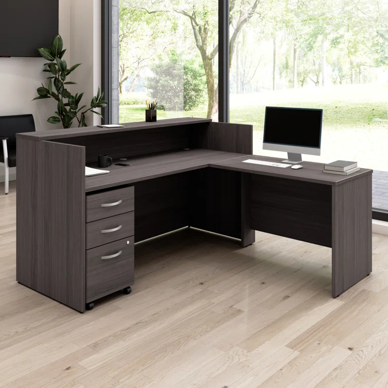 Arrive 72W x 72D Reception L Desk with 3 Drawer Mobile Pedestal
