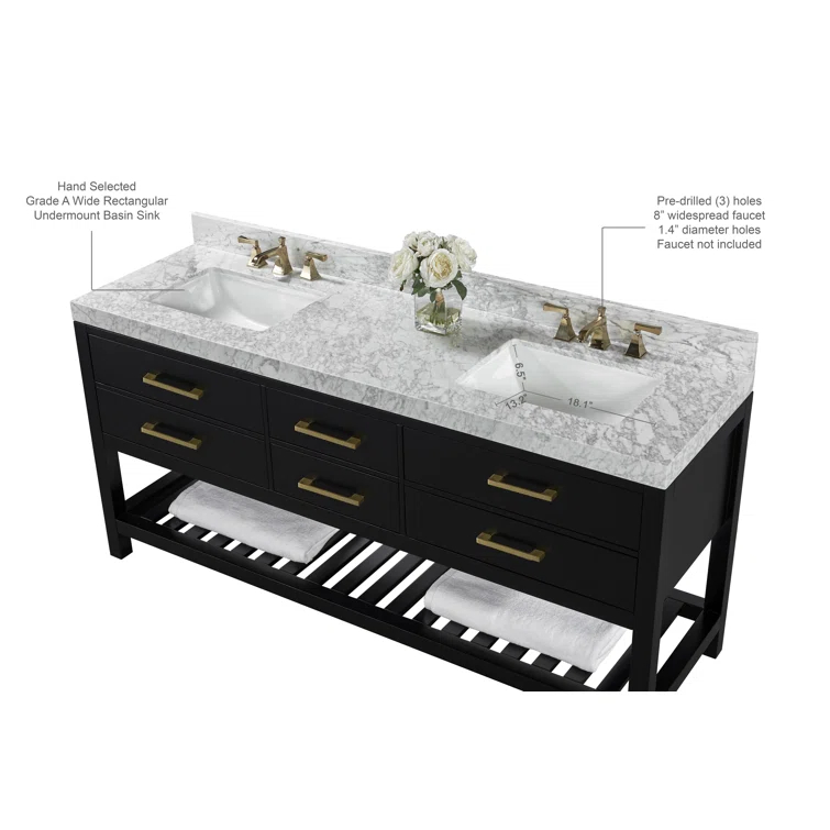 Ancerre Designs Elizabeth 72" Wood Bathroom Vanity Set in Black Onyx