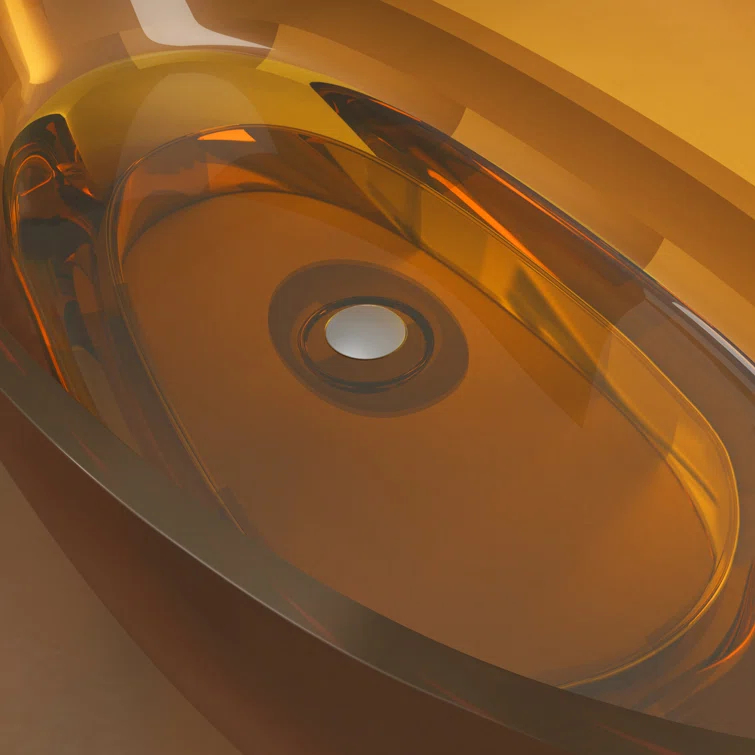 67" x 33.5" Freestanding Soaking Stone Resin Bathtub with Polished Chrome Pop Up Drain