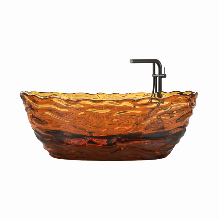 69" x 29.5" Freestanding Soaking Stone Resin Bathtub with Polished Chrome Pop Up Drain