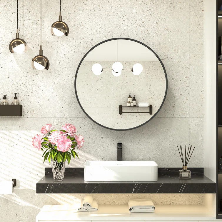 Gervon Round Wall Mounted Medicine Cabinet with Shelves