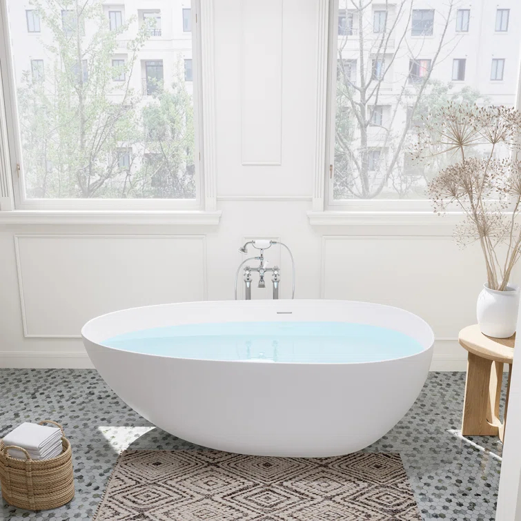 Giotto 59.1" x 30.7" Freestanding Soaking Stone Rein Bathtub