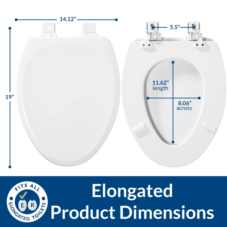 Linden Elongated Slow Close Toilet Seat, Non Slip Heavy Duty Wood, Easy Install, White