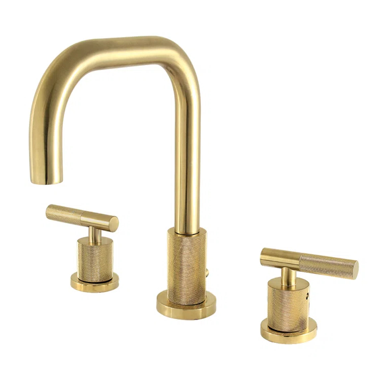 Kingston Brass Convergent Two-Handle 3-Hole Deck Mount Widespread Bathroom Faucet with Knurled Handle and Brass Pop-Up Drain