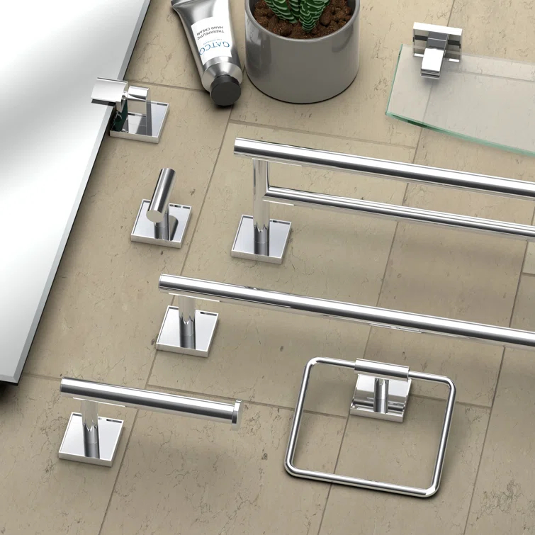 Gatco Mode Towel Ring | Wall Mounted 5.75" W Square Shape Towel Holder for Bathroom, Kitchen 5612