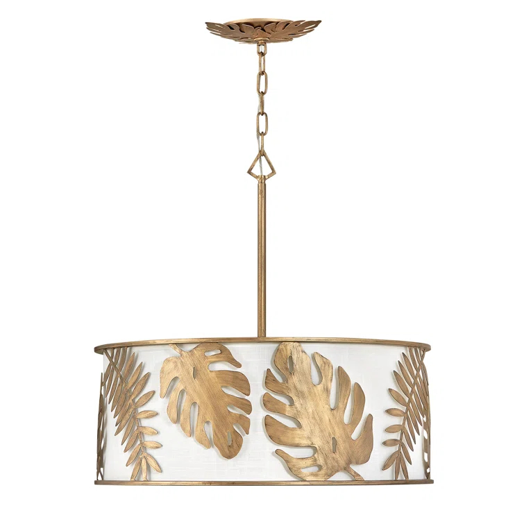 Botanica 5-Light Drum Hand-Welded Leaf Chandelier - Burnished Gold