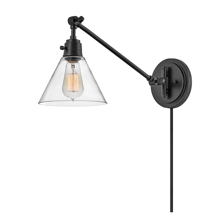 Arti 7.75-in Swing Arm Extendable Single Light Plug-In Sconce with On/Off Switch