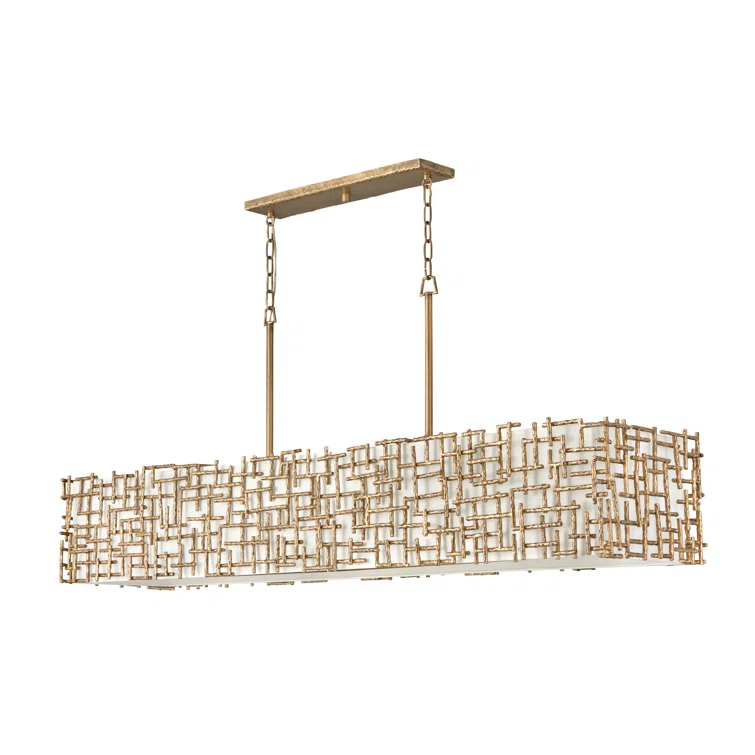 Farrah 10-Light White Linen Linen Chandelier w/ Hammered Crosshatch Bars