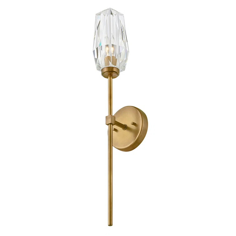 Ana 1-Light Wall Sconce w/ Faceted Heavy-Cut Diamond-Shaped Crystal Shade - Heritage Brass