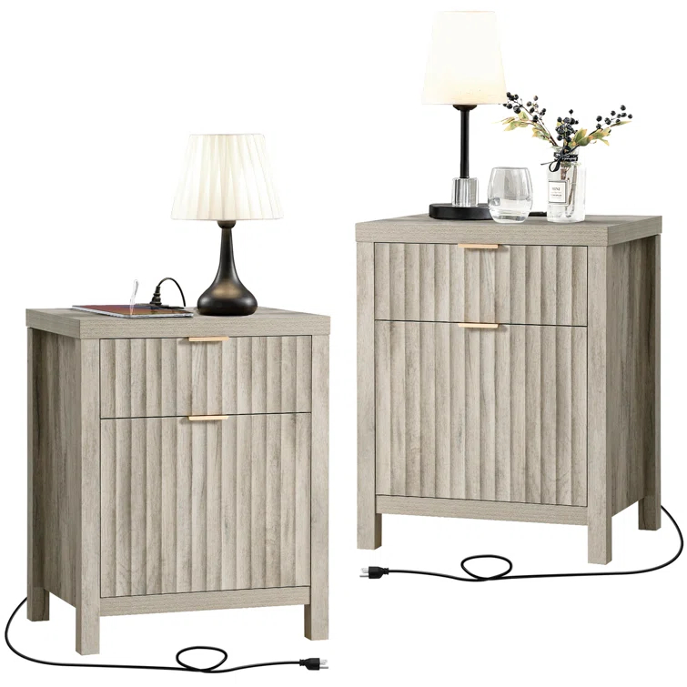 Arrilla 25'' 2 - Drawer Nightstand with Built-In Outlets