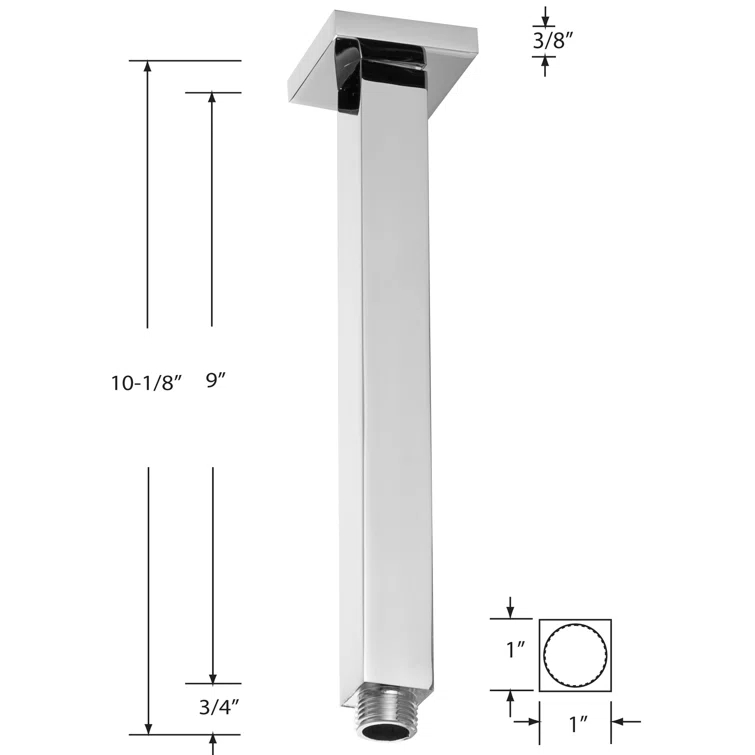1/2" IPS Square Ceiling Mount Shower Arm & Flange