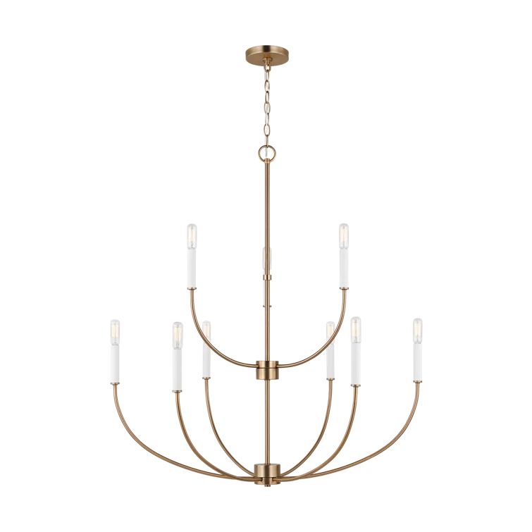 Elegant Satin Brass 9-Light Incandescent Chandelier with Clear Accents