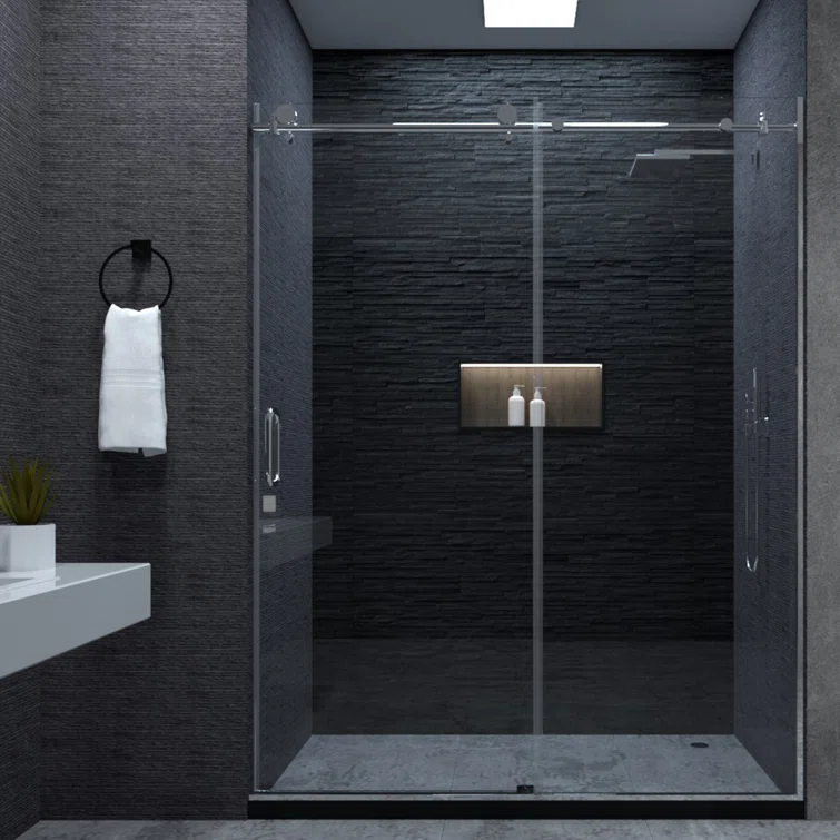 NIVEAL MQ7051C-7660SV 60" W x 76" H Single Sliding Semi-Frameless Shower Door with 3/8" Clear Glass