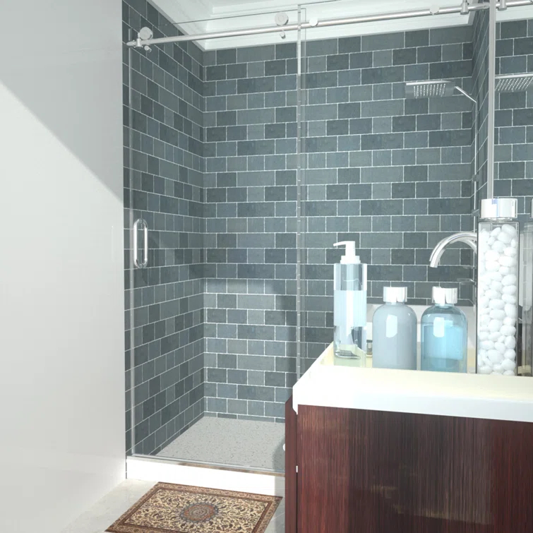 NIVEAL MQ7051C-7660SV 60" W x 76" H Single Sliding Semi-Frameless Shower Door with 3/8" Clear Glass