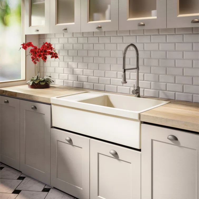 Glossy Black Fireclay Reversible Sink with Drainboard