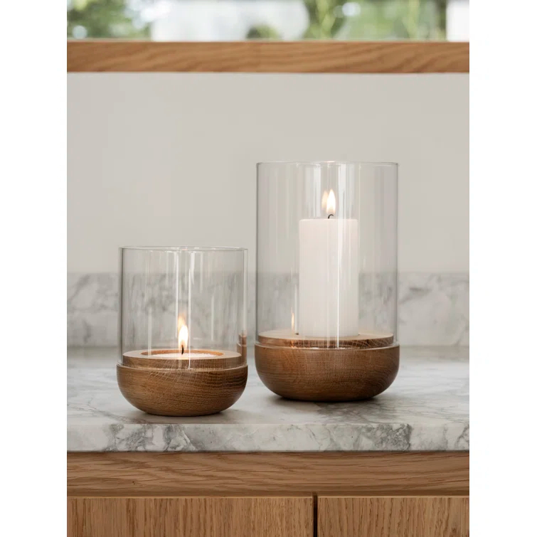 LANTO Hurricane Candle Holder With Wood Base