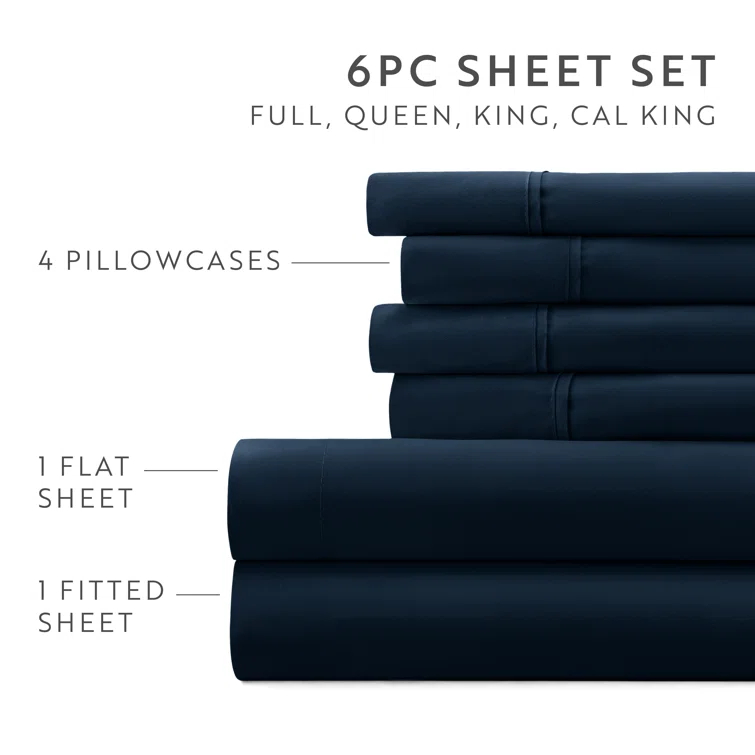 Simply Soft Brushed Microfiber Solid 6 Piece Sheet Set
