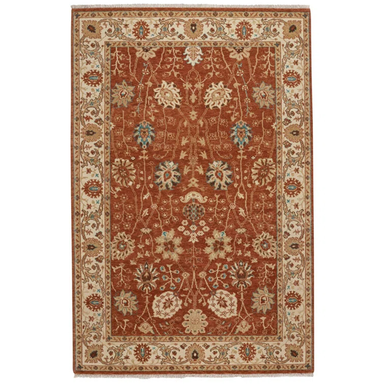 Sarah Hand-Knotted Ivory and Rust Wool 8' x 10' Area Rug
