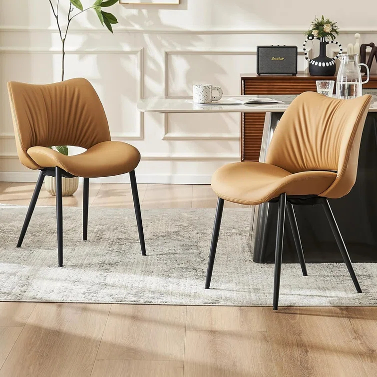 Mackensie Upholstered Dining Chairs Faux Leather Kitchen Chairs with Metal Legs