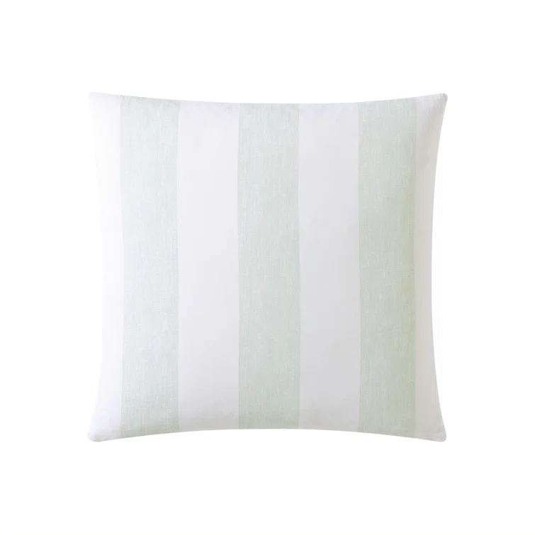 Green and White Striped Cotton Square Throw Pillow